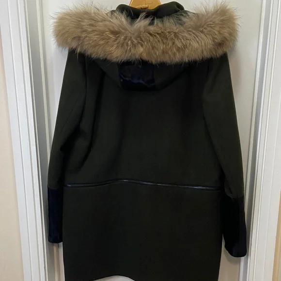 Zac Posen Genuine Raccon/ Baby Calf Fur Wool Convertible Coat US 14 / XL - Picture 3 of 16